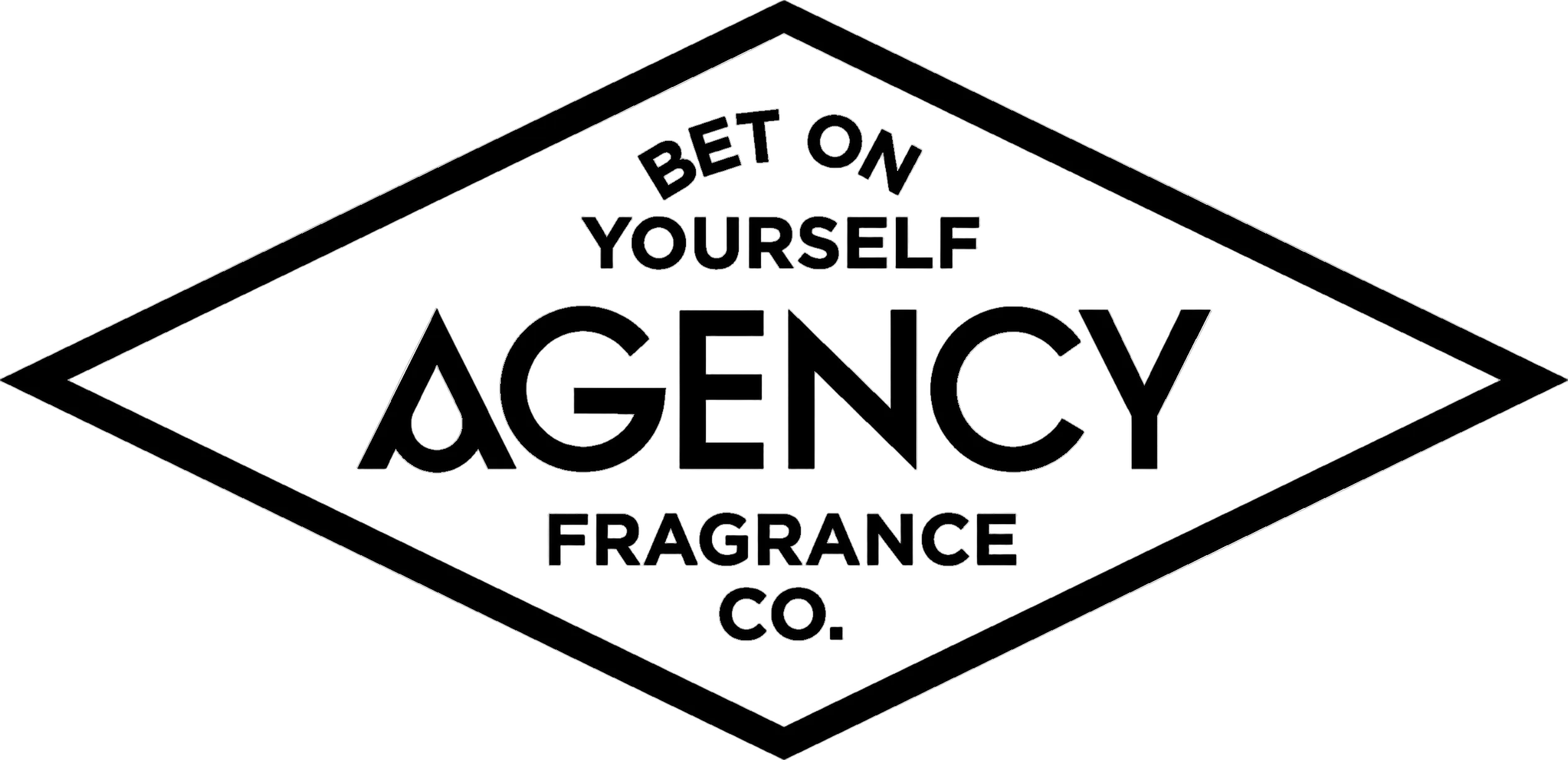 Logo of Agency Fragrance Co. with a black diamond shape on a white background